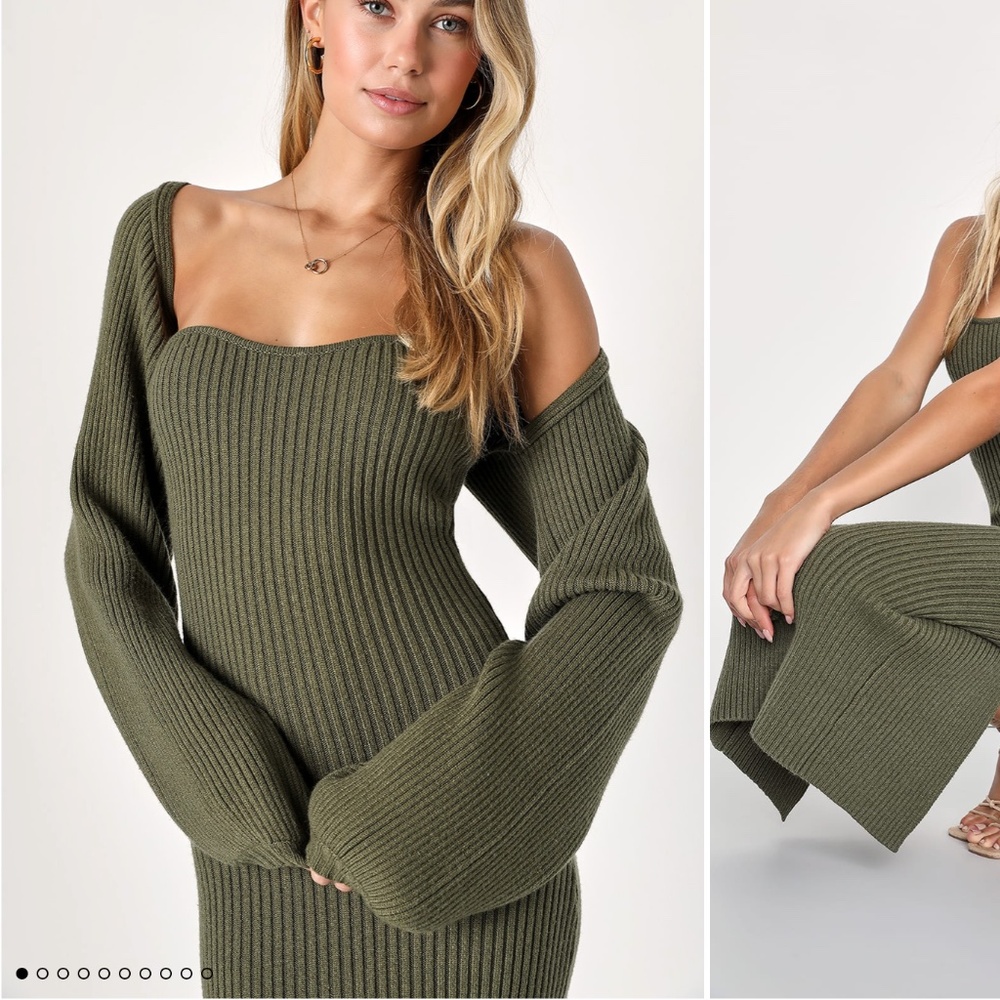 NWT Olive Green Ribbed Two piece sweater dress